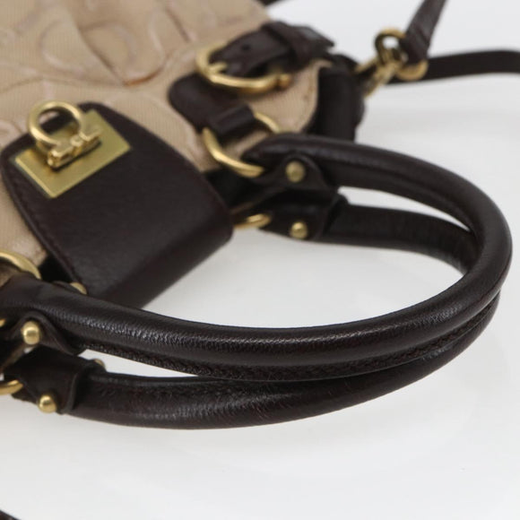 Salvatore Ferragamo Gancini Hand Bag Leather Canvas 2way Beige Gold Auth ka1671