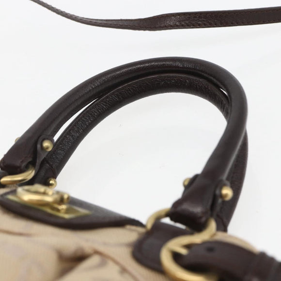 Salvatore Ferragamo Gancini Hand Bag Leather Canvas 2way Beige Gold Auth ka1671