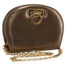 Salvatore Ferragamo Chain Gancini Shoulder Bag Patent leather Gold Auth ka1672-1