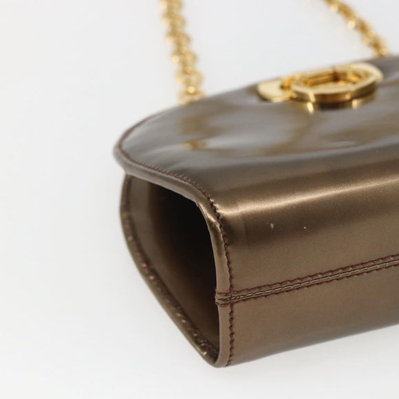 Salvatore Ferragamo Chain Gancini Shoulder Bag Patent leather Gold Auth ka1672