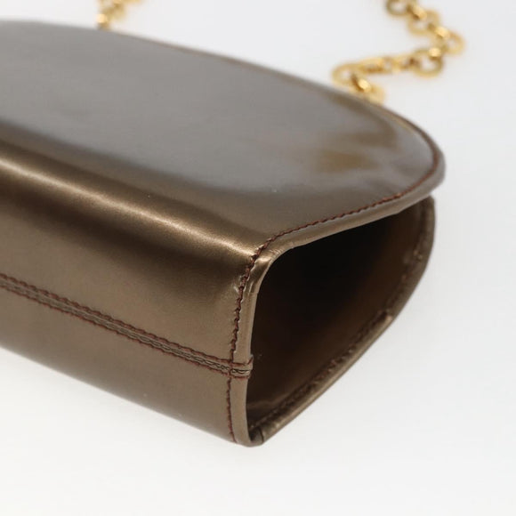 Salvatore Ferragamo Chain Gancini Shoulder Bag Patent leather Gold Auth ka1672