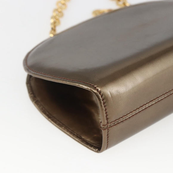 Salvatore Ferragamo Chain Gancini Shoulder Bag Patent leather Gold Auth ka1672