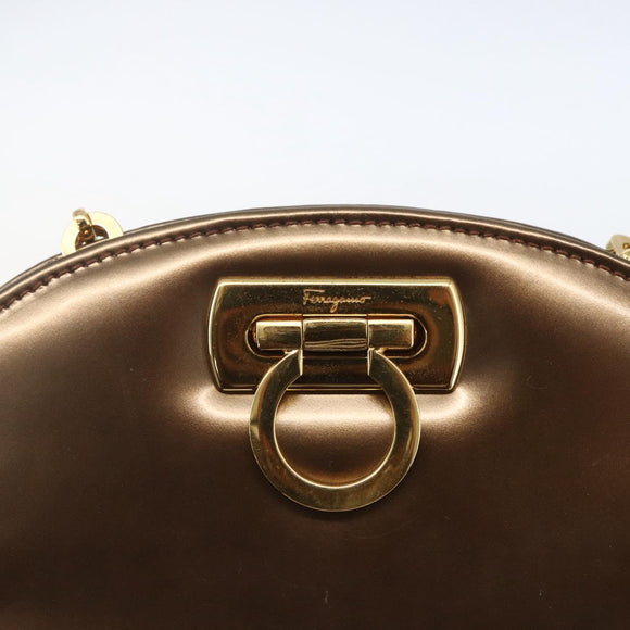 Salvatore Ferragamo Chain Gancini Shoulder Bag Patent leather Gold Auth ka1672