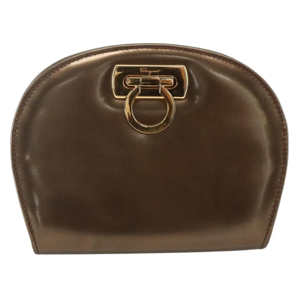 Salvatore Ferragamo Chain Gancini Shoulder Bag Patent leather Gold Auth ka1672
