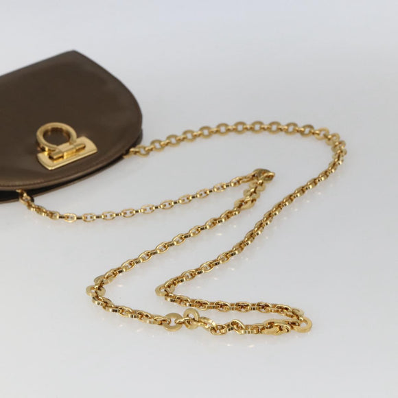 Salvatore Ferragamo Chain Gancini Shoulder Bag Patent leather Gold Auth ka1672