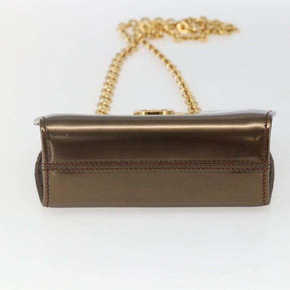 Salvatore Ferragamo Chain Gancini Shoulder Bag Patent leather Gold Auth ka1672