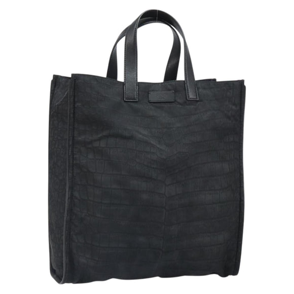 FENDI Hand Bag Nylon Black Silver Auth ka1675V