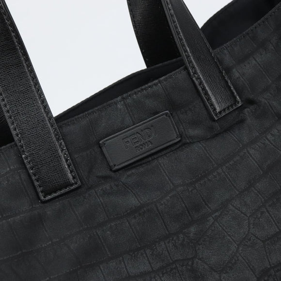 FENDI Hand Bag Nylon Black Silver Auth ka1675V