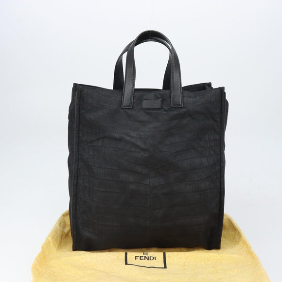 FENDI Hand Bag Nylon Black Silver Auth ka1675V