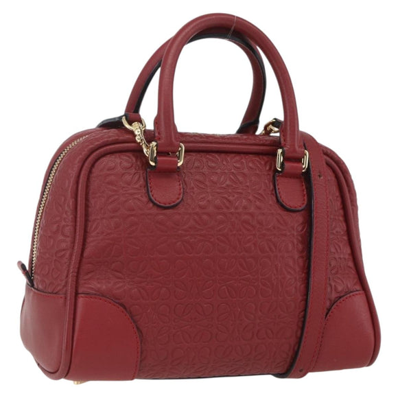LOEWE Anagram Amazonas 23 Hand Bag Leather 2way Red Gold Auth ka1676SAM
