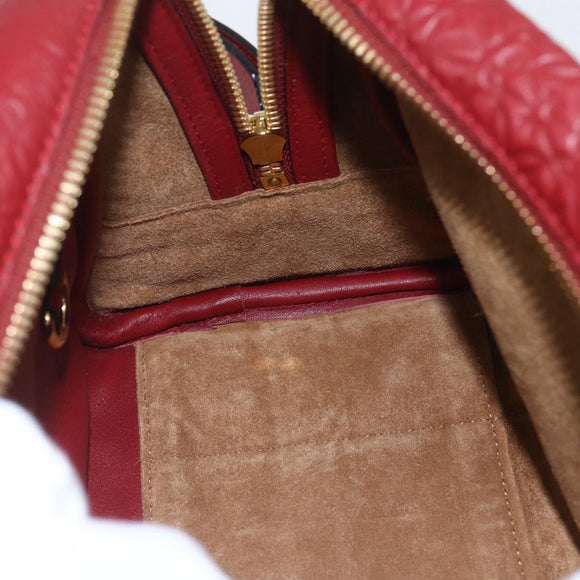 LOEWE Anagram Amazonas 23 Hand Bag Leather 2way Red Gold Auth ka1676SAM