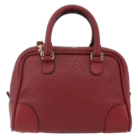 LOEWE Anagram Amazonas 23 Hand Bag Leather 2way Red Gold Auth ka1676SAM