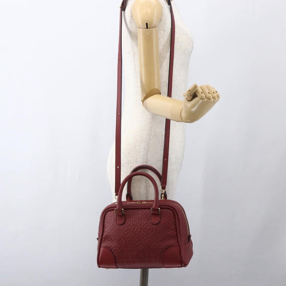 LOEWE Anagram Amazonas 23 Hand Bag Leather 2way Red Gold Auth ka1676SAM