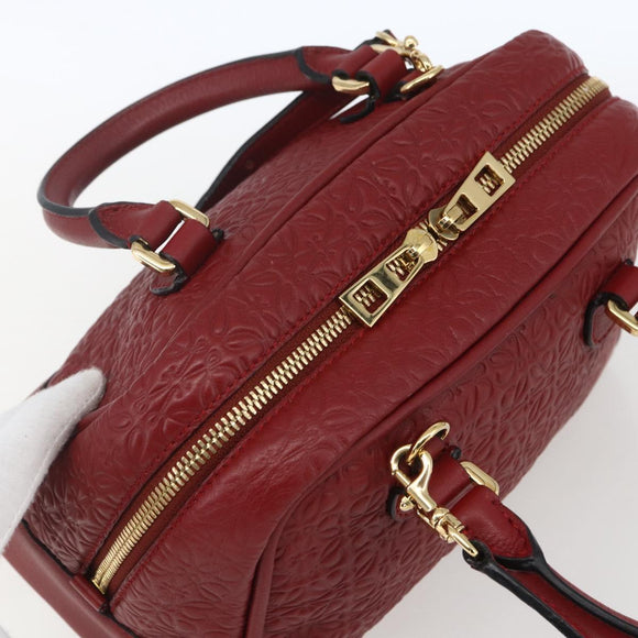 LOEWE Anagram Amazonas 23 Hand Bag Leather 2way Red Gold Auth ka1676SAM