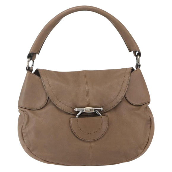 Salvatore Ferragamo Gancini Shoulder Bag Leather Beige Auth ka1679