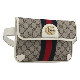GUCCI GG Supreme Sherry Line GG Marmont Waist bag PVC Beige Auth ka1681M