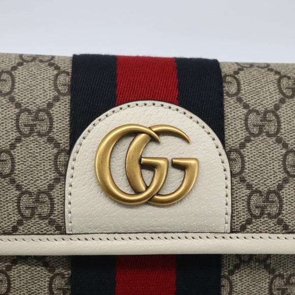 GUCCI GG Supreme Sherry Line GG Marmont Waist bag PVC Beige Auth ka1681M