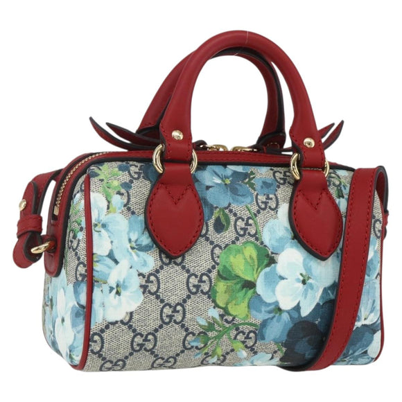 GUCCI GG Blooms Mini Boston Bag PVC 2way Red Navy 432123 Auth ka1682SAM