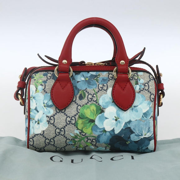 GUCCI GG Blooms Mini Boston Bag PVC 2way Red Navy 432123 Auth ka1682SAM