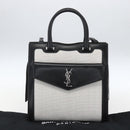 SAINT LAURENT Uptown Small Hand Bag PVC Leather 2way Black White Auth ka1686SAM-12