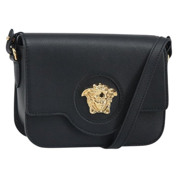 VERSACE Shoulder Bag Leather Black Gold Auth ka1687M