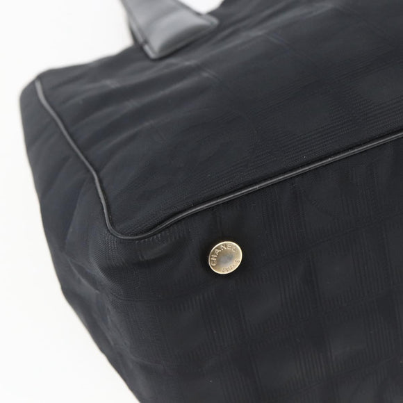 CHANEL New Travel Line Tote Bag Nylon Black Gold CC Auth ka1688
