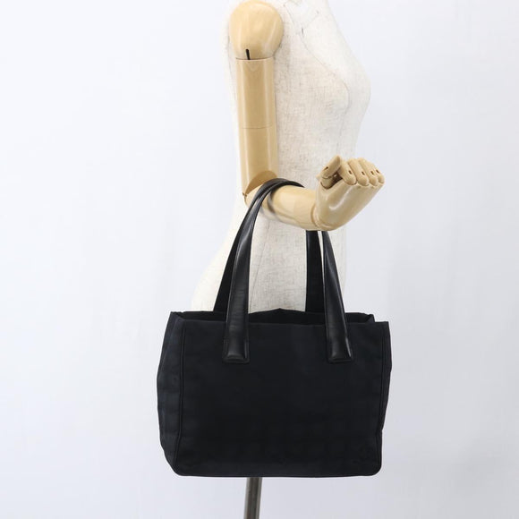 CHANEL New Travel Line Tote Bag Nylon Black Gold CC Auth ka1688