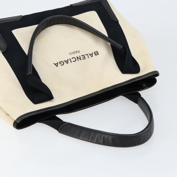 BALENCIAGA Navy Kabas S Hand Bag Canvas Black White 339933 Auth ka169