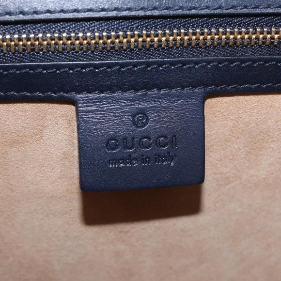 GUCCI Silvi Web Sherry Line Hand Bag Leather 2way Navy Gold 431665 Auth ka1697V