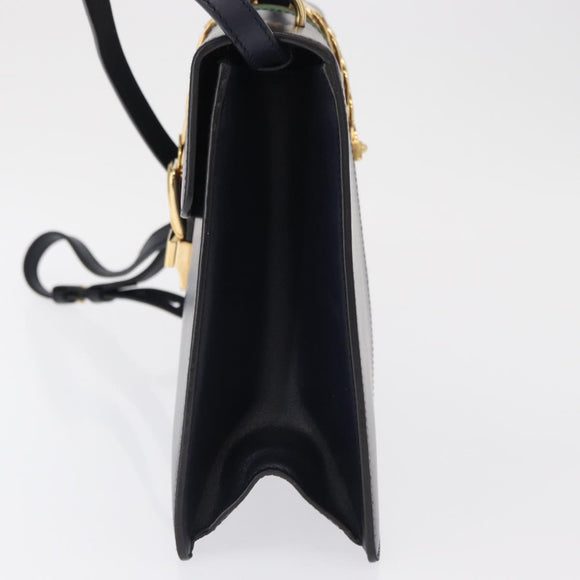 GUCCI Silvi Web Sherry Line Hand Bag Leather 2way Navy Gold 431665 Auth ka1697V