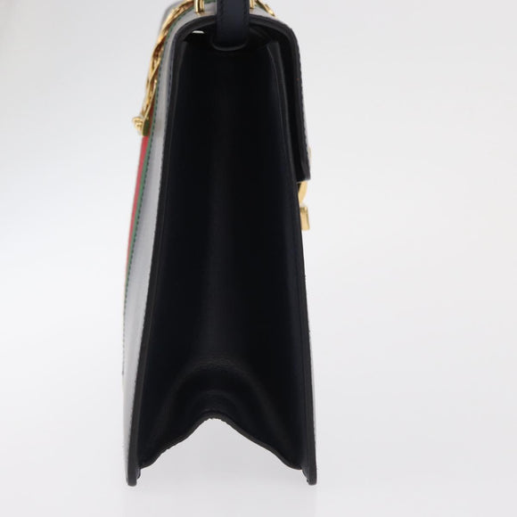 GUCCI Silvi Web Sherry Line Hand Bag Leather 2way Navy Gold 431665 Auth ka1697V