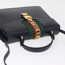 GUCCI Silvi Web Sherry Line Hand Bag Leather 2way Navy Gold 431665 Auth ka1697V-6