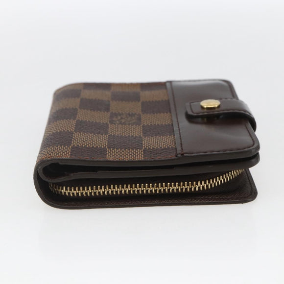 LOUIS VUITTON Damier Ebene Compact Zip Wallet N61668 LV Auth ka1707V