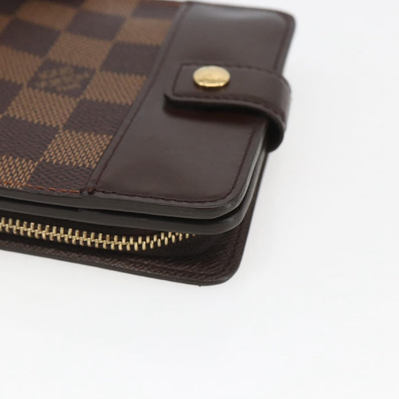 LOUIS VUITTON Damier Ebene Compact Zip Wallet N61668 LV Auth ka1707V