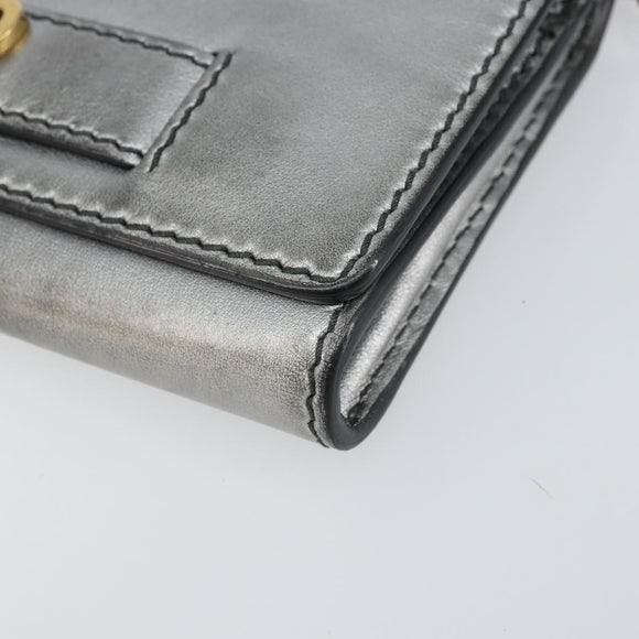 Christian Dior Chain Wallet Schoudertas Leer Zilver Goud Auth ka1712V