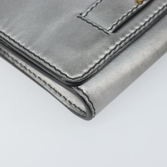 Christian Dior Chain Wallet Schoudertas Leer Zilver Goud Auth ka1712V