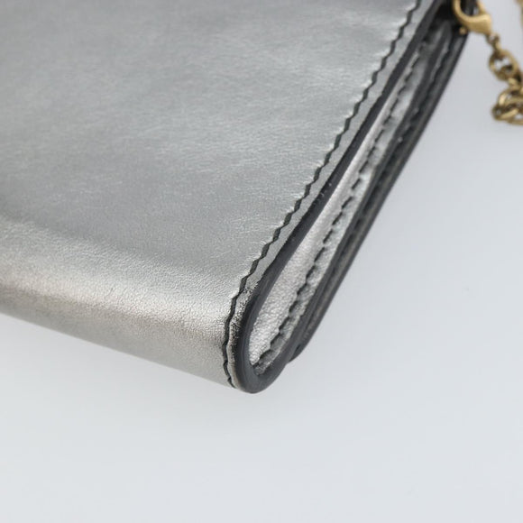 Christian Dior Chain Wallet Schoudertas Leer Zilver Goud Auth ka1712V