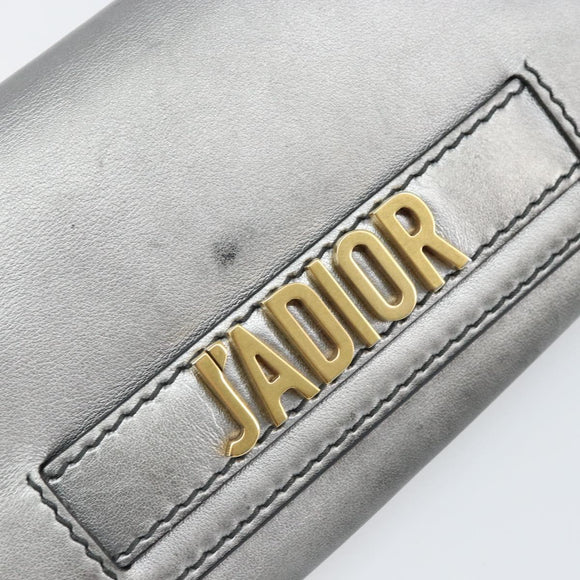 Christian Dior Chain Wallet Schoudertas Leer Zilver Goud Auth ka1712V