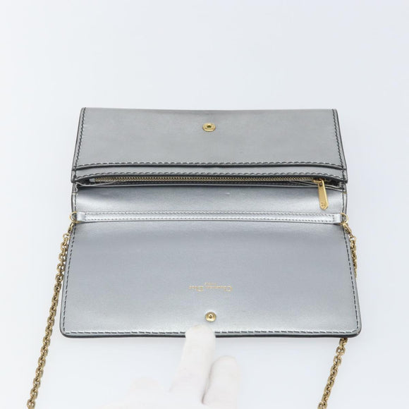 Christian Dior Chain Wallet Schoudertas Leer Zilver Goud Auth ka1712V