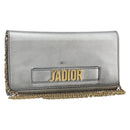 Christian Dior Chain Wallet Schoudertas Leer Zilver Goud Auth ka1712V-1