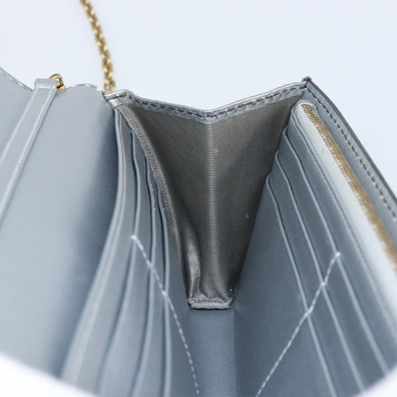 Christian Dior Chain Wallet Schoudertas Leer Zilver Goud Auth ka1712V