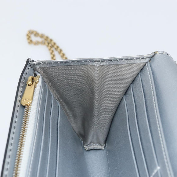 Christian Dior Chain Wallet Schoudertas Leer Zilver Goud Auth ka1712V