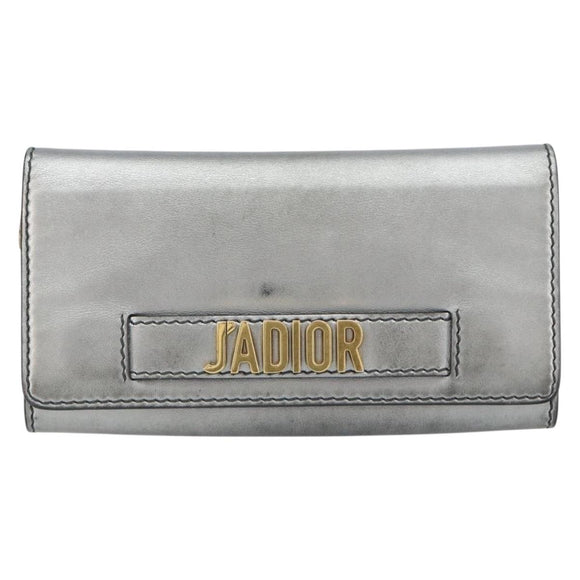 Christian Dior Chain Wallet Schoudertas Leer Zilver Goud Auth ka1712V