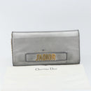 Christian Dior Chain Wallet Schoudertas Leer Zilver Goud Auth ka1712V-12