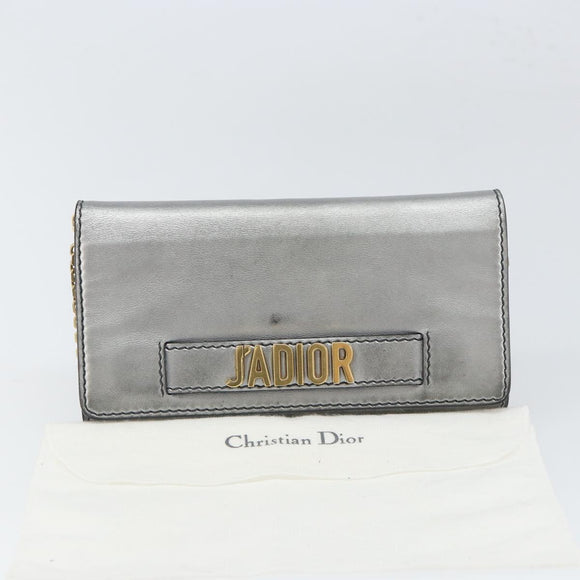 Christian Dior Chain Wallet Schoudertas Leer Zilver Goud Auth ka1712V