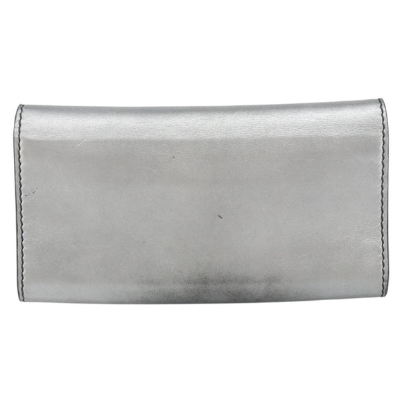 Christian Dior Chain Wallet Schoudertas Leer Zilver Goud Auth ka1712V