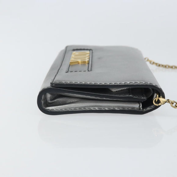 Christian Dior Chain Wallet Schoudertas Leer Zilver Goud Auth ka1712V