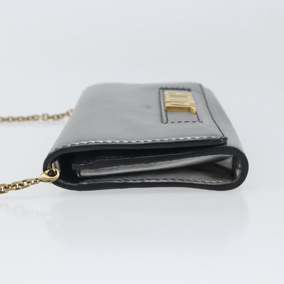 Christian Dior Chain Wallet Schoudertas Leer Zilver Goud Auth ka1712V