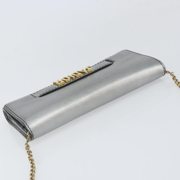 Christian Dior Chain Wallet Schoudertas Leer Zilver Goud Auth ka1712V