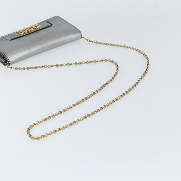 Christian Dior Chain Wallet Schoudertas Leer Zilver Goud Auth ka1712V